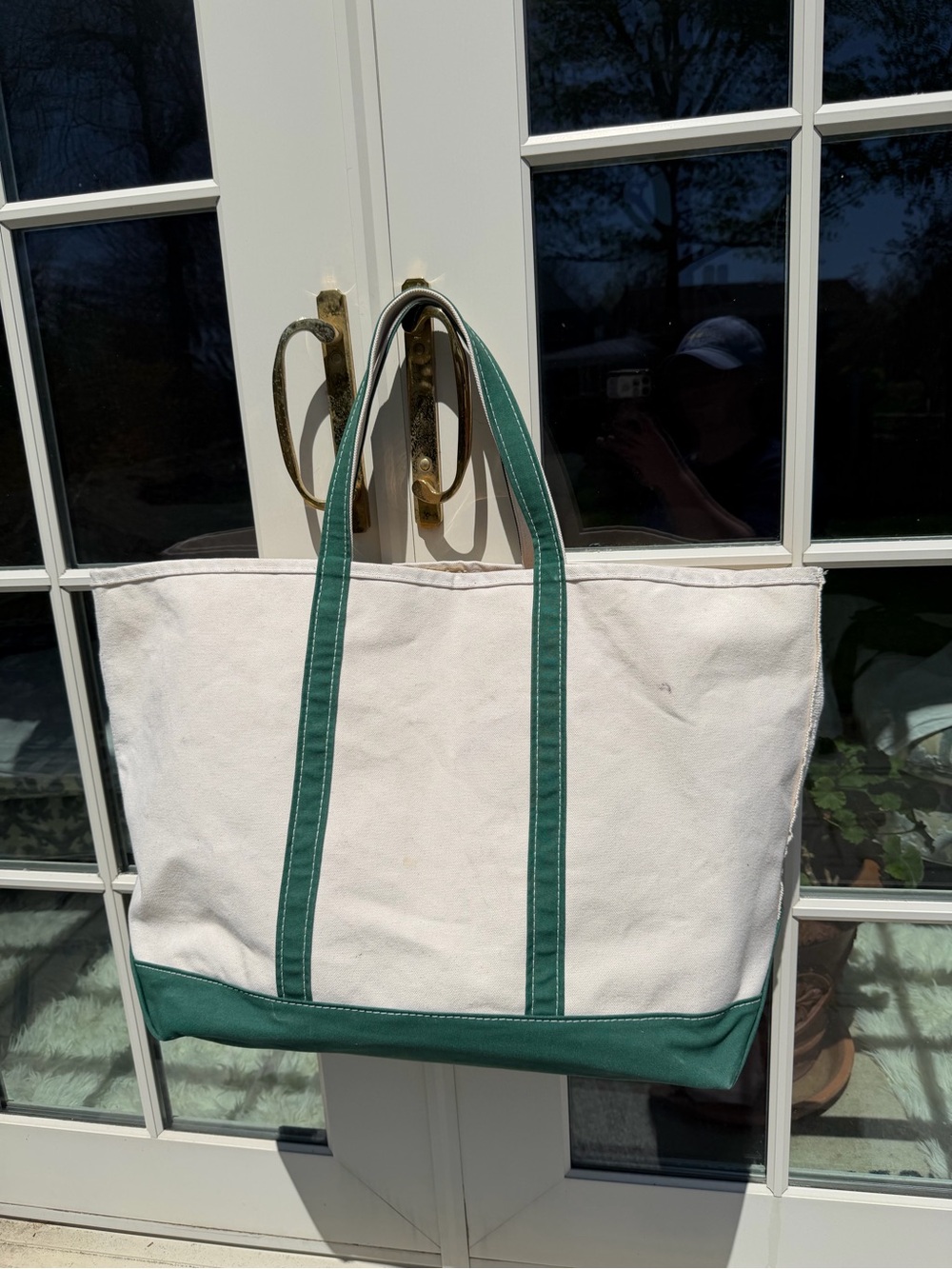 L.L. Bean Boat and Tote XL Green Trim Canvas Tote - MADE IN USA | Very Good
